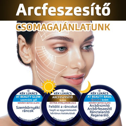 Kék Lukács Prémium Arcfeszesítő csomagajánlatunk (Arcfeszesítő nappali, At Beauty Éjszakai és Szemránc gél)