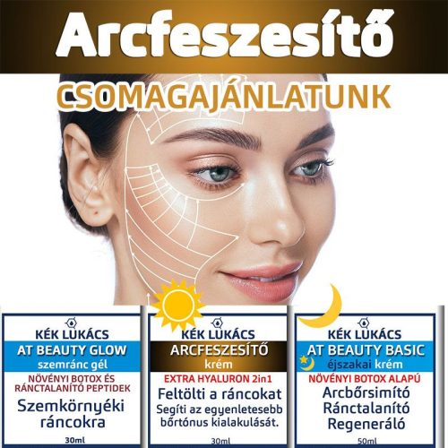 Kék Lukács Prémium Arcfeszesítő csomagajánlatunk (Arcfeszesítő nappali, At Beauty Éjszakai és Szemránc gél)