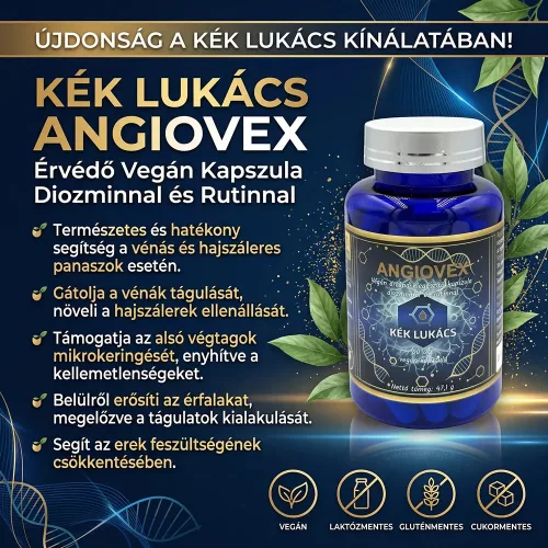 Kék Lukács Angiovex Érvédő 60 db Vegán Kapszula Diozminnal és Rutinnal (Lábzsibbadás, Nehézláb érzet, Aranyér)