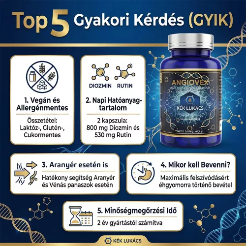 Kék Lukács Angiovex Érvédő 60 db Vegán Kapszula Diozminnal és Rutinnal (Lábzsibbadás, Nehézláb érzet, Aranyér)