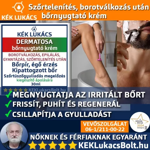 Kék Lukács Dermatosa borotválkozás, szőrtelenítés utáni frissítő krém (kipattogzott bőr, szőrtüszőgyulladás) 30ml