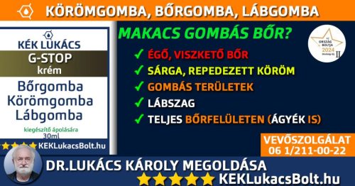 Kék Lukács G-STOP krém lábgomba, a körömgomba és a bőrgomba. Természetes összetevőivel támogatja az egészséges körmöket. Megújult csomagolásban.