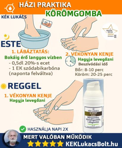 Kék Lukács G-STOP krém lábgomba, a körömgomba és a bőrgomba. Természetes összetevőivel támogatja az egészséges körmöket. Megújult csomagolásban.